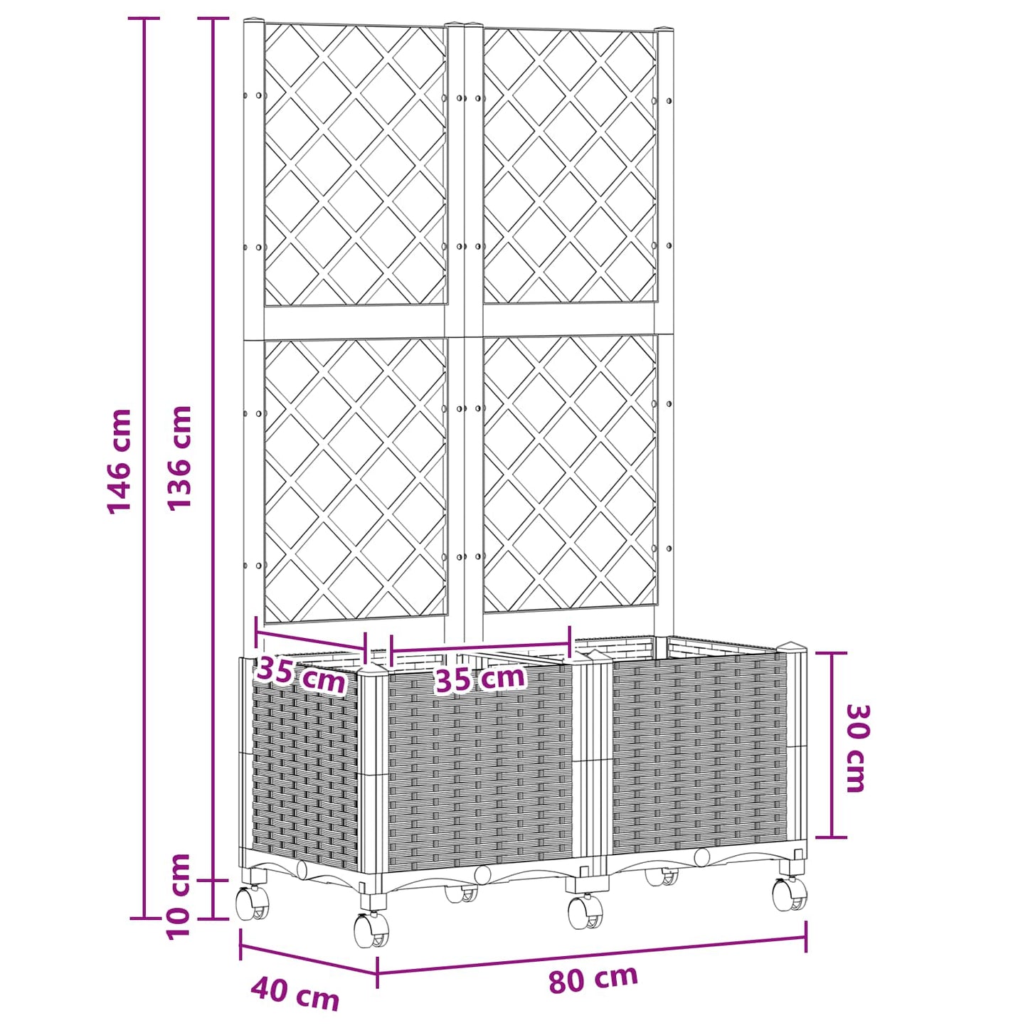 Vaso da giardino con grigliato e ruote Marrone 80 x 40 x 146 cm | homemem39
