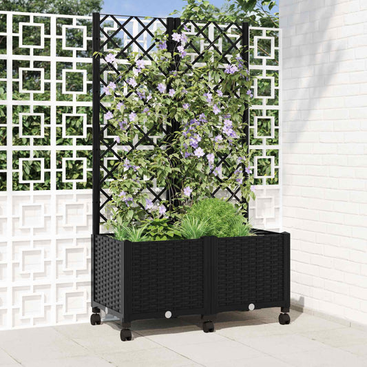 Vaso da giardino con grigliato e ruote Nero 80 x 40 x 146 cm PP | homemem39