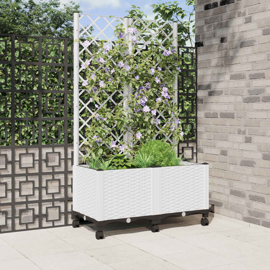 Vaso da giardino con grigliato e ruote Bianco 80 x 40 x 146 cm | homemem39