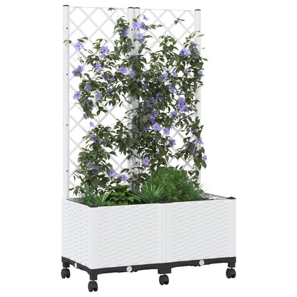 Vaso da giardino con grigliato e ruote Bianco 80 x 40 x 146 cm | homemem39