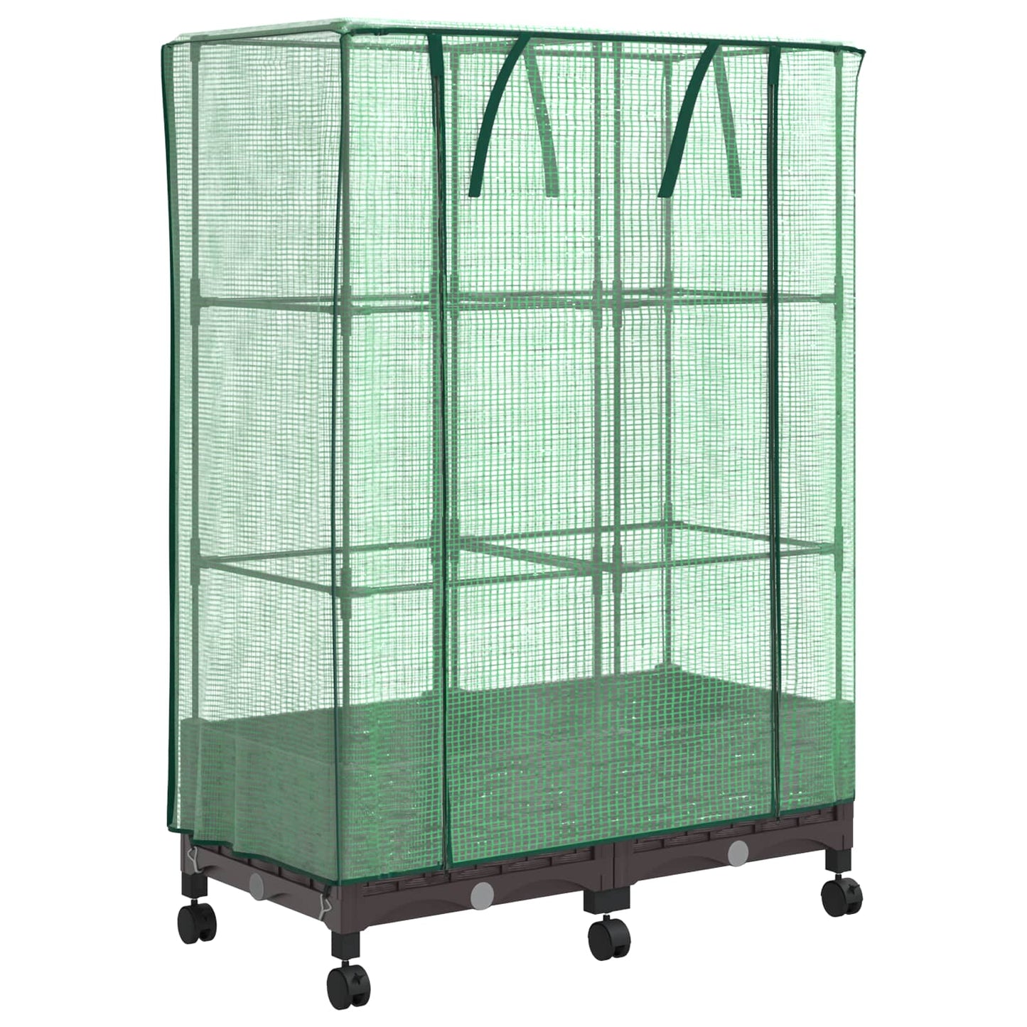 Vaso da Giardino con Copertura per Serra e Ruote 2 pz Marrone | homemem39