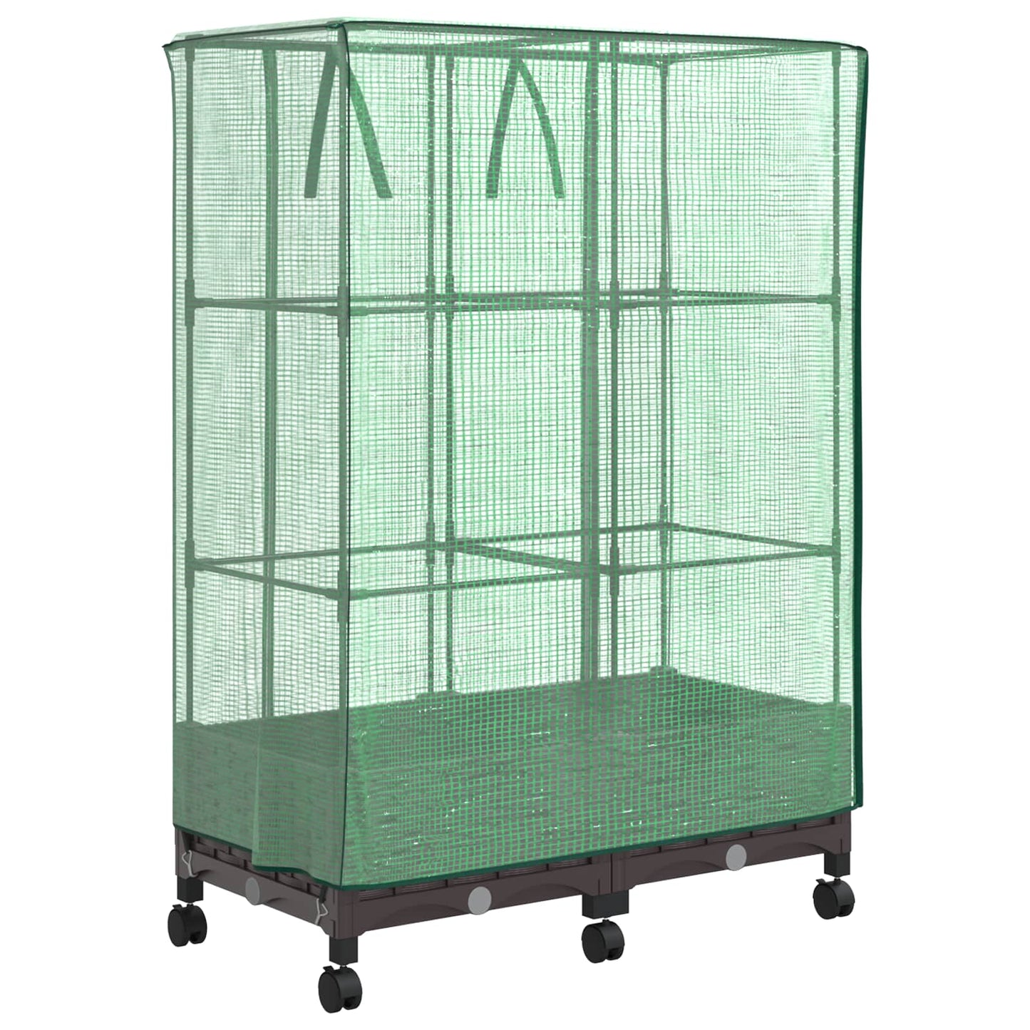 Vaso da Giardino con Copertura per Serra e Ruote 2 pz Marrone | homemem39