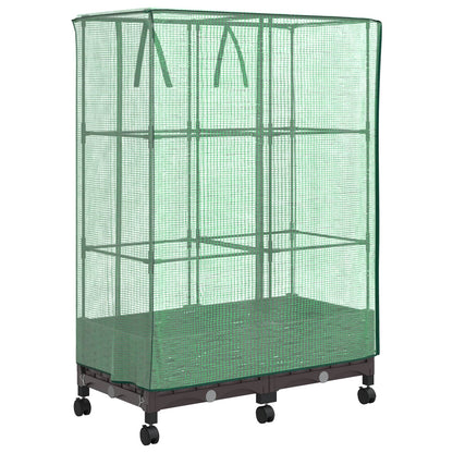 Vaso da Giardino con Copertura per Serra e Ruote 2 pz Marrone | homemem39
