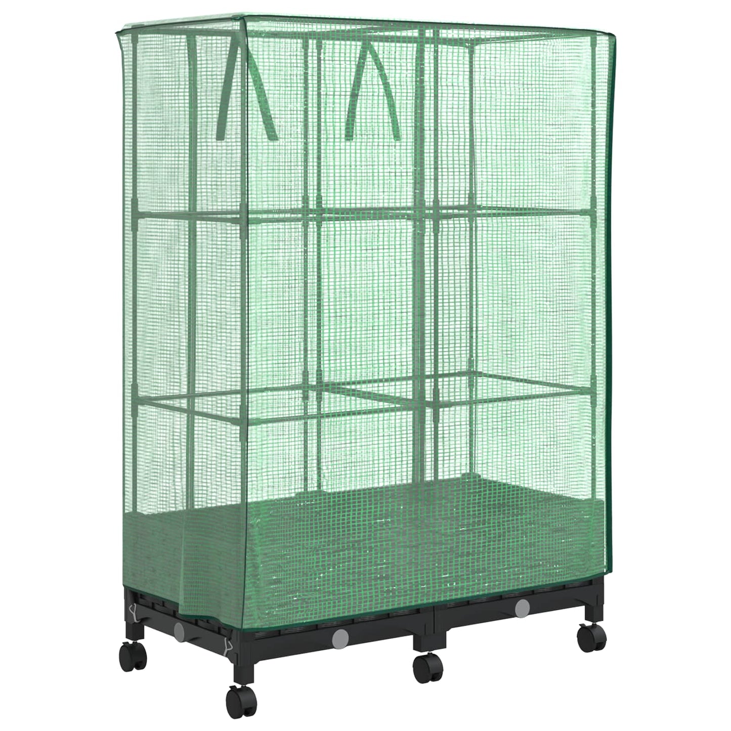 Vaso da Giardino con Copertura per Serra e Ruote 2 pz Nero PP | homemem39