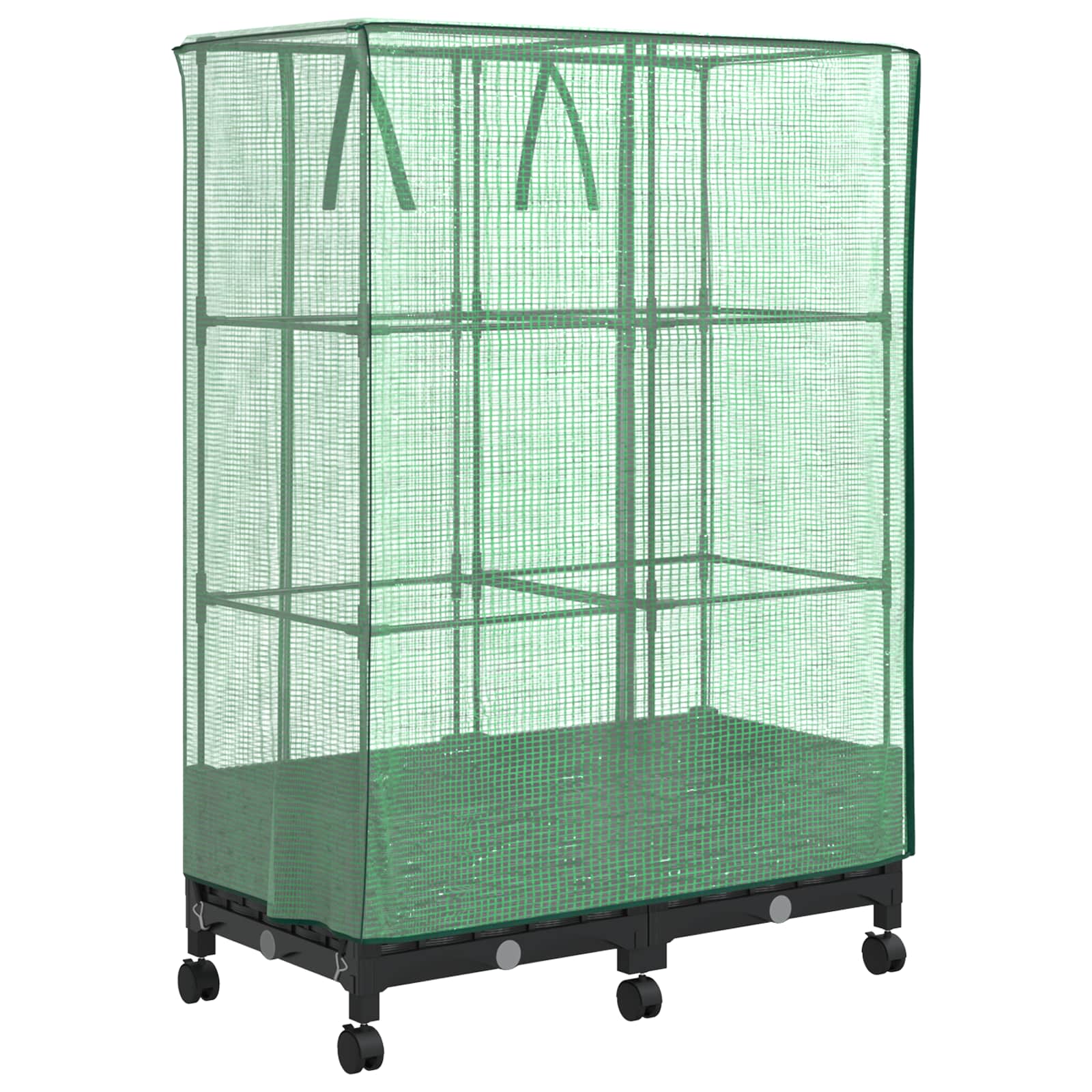 Vaso da Giardino con Copertura per Serra e Ruote 2 pz Nero PP | homemem39