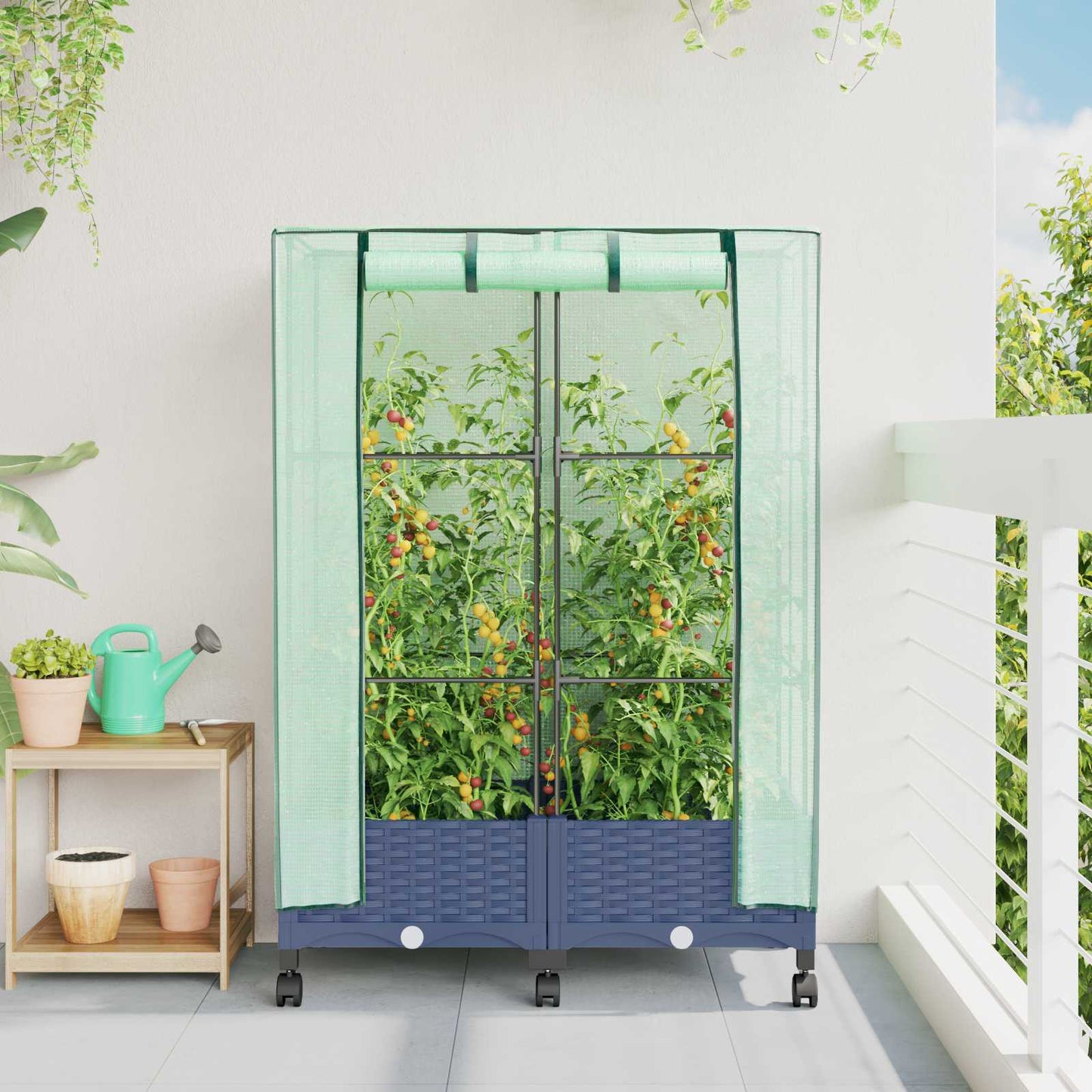 Vaso da Giardino con Copertura per Serra e Ruote 2 pz PP | homemem39