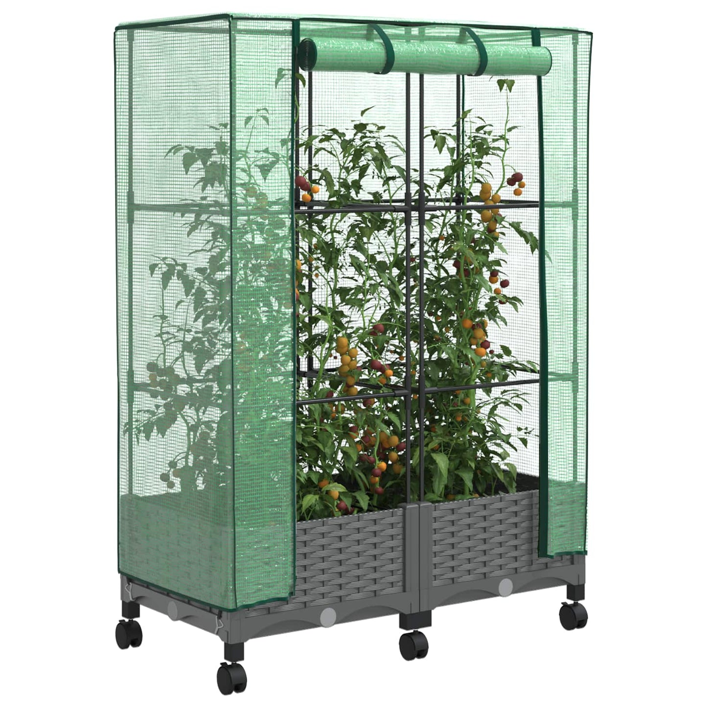 Vaso da Giardino con Copertura per Serra e Ruote 2 pz PP | homemem39