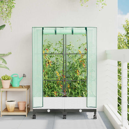 Vaso da Giardino con Copertura per Serra e Ruote 2 pz Bianco PP | homemem39