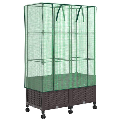 Vaso da Giardino con Copertura per Serra e Ruote 2 pz Marrone | homemem39