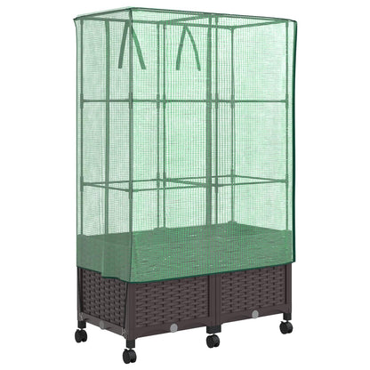 Vaso da Giardino con Copertura per Serra e Ruote 2 pz Marrone | homemem39