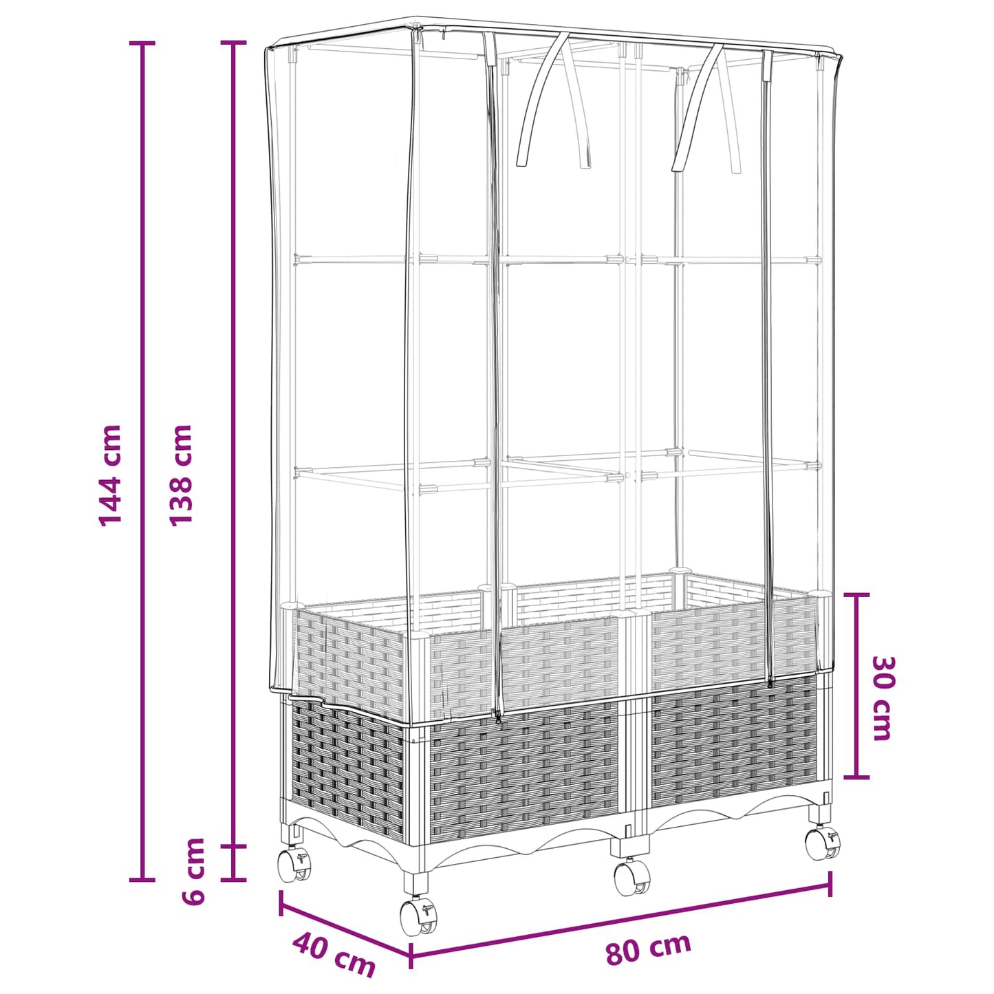 Vaso da Giardino con Copertura per Serra e Ruote 2 pz Nero PP | homemem39