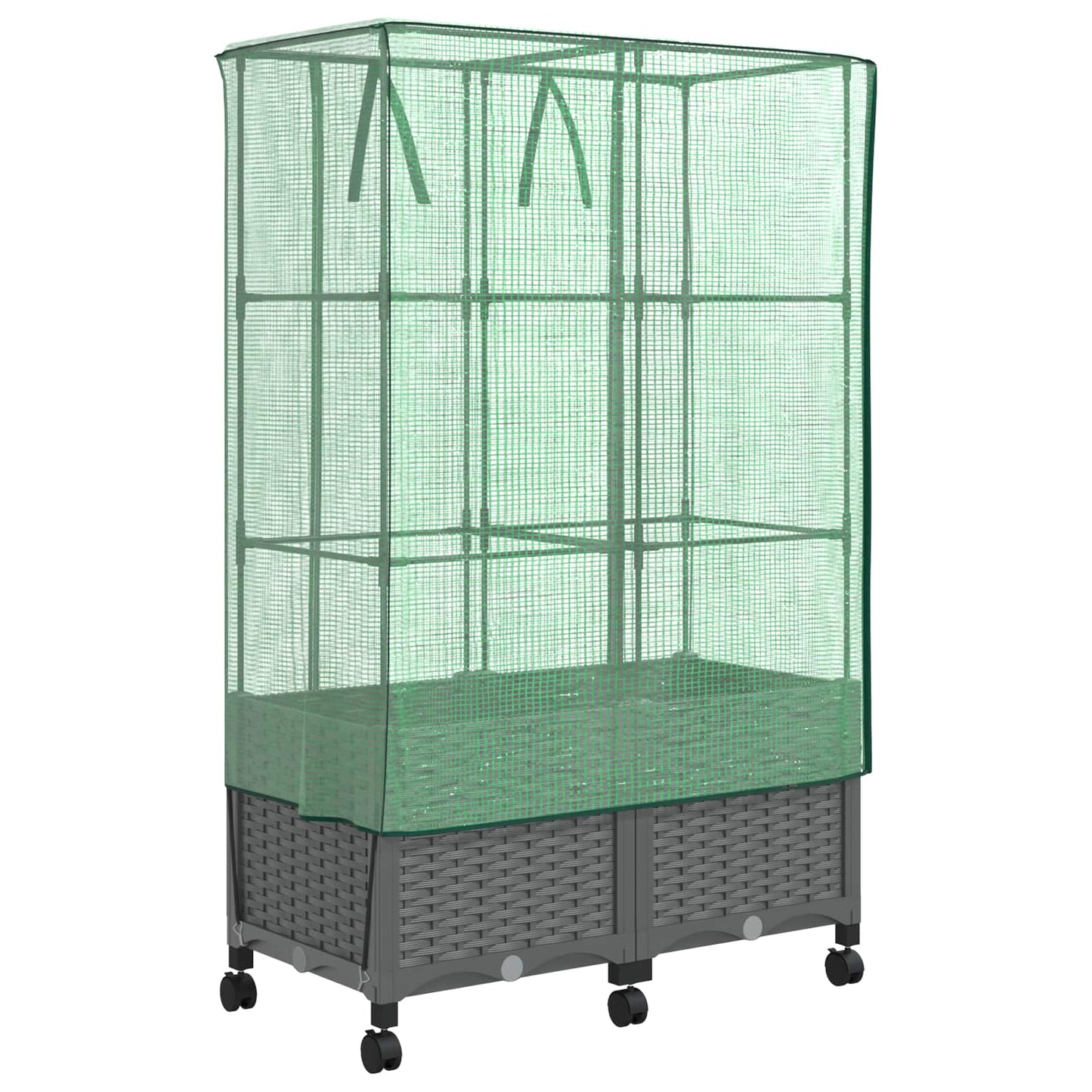Vaso da Giardino con Copertura per Serra e Ruote 2 pz PP | homemem39