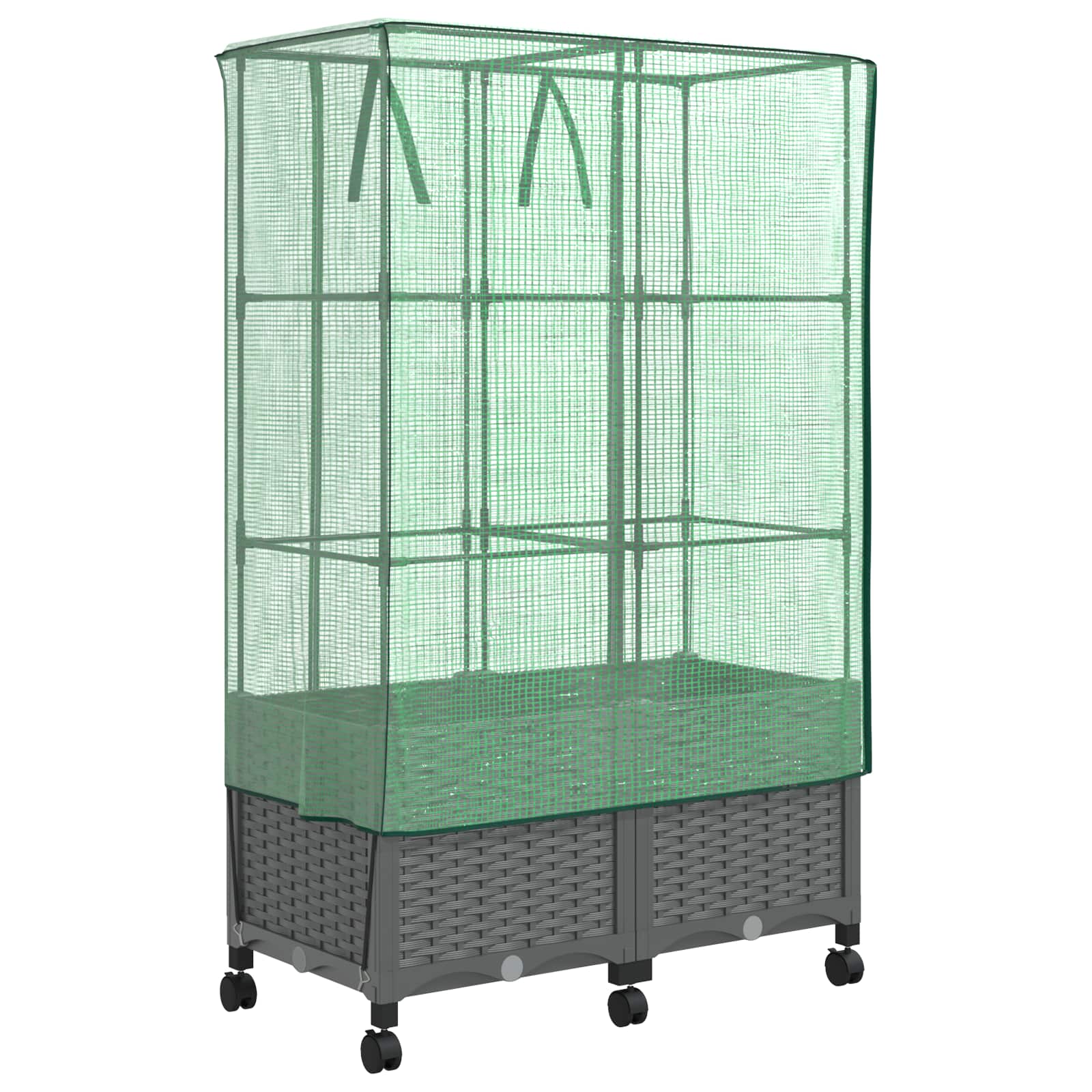 Vaso da Giardino con Copertura per Serra e Ruote 2 pz PP | homemem39