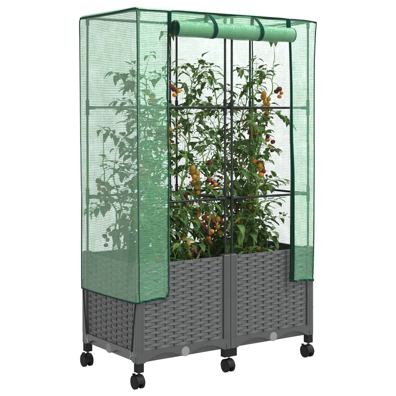 Vaso da Giardino con Copertura per Serra e Ruote 2 pz PP | homemem39