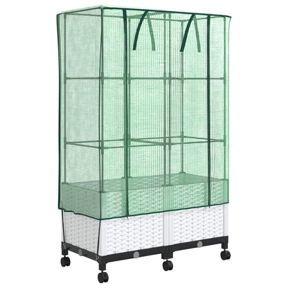Vaso da Giardino con Copertura per Serra e Ruote 2 pz Bianco PP | homemem39