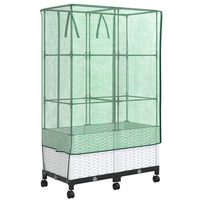 Vaso da Giardino con Copertura per Serra e Ruote 2 pz Bianco PP | homemem39