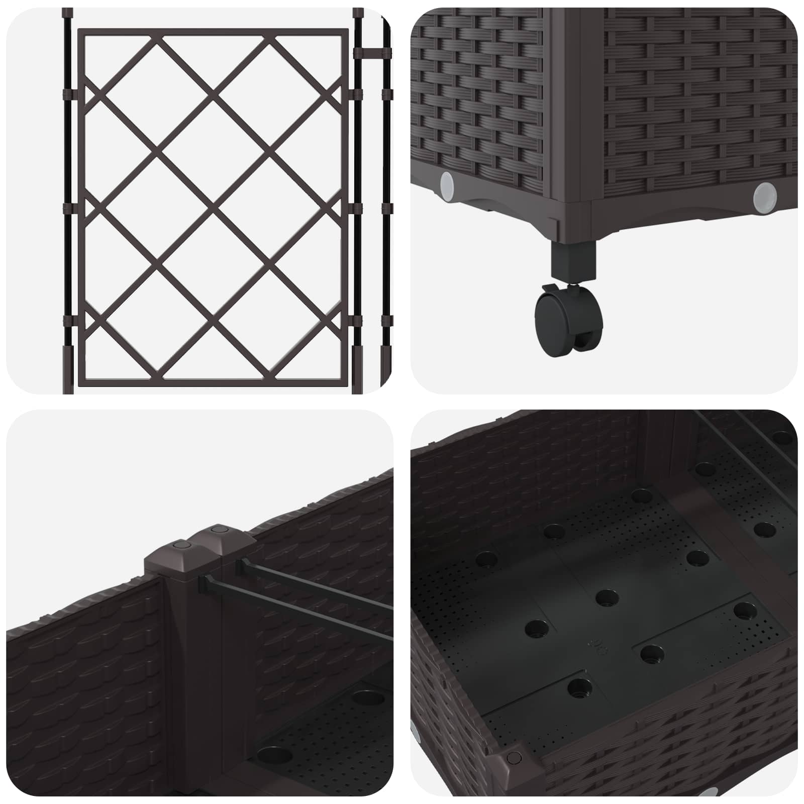 Vaso da giardino con grigliato e ruote 2 pz Marrone PP | homemem39