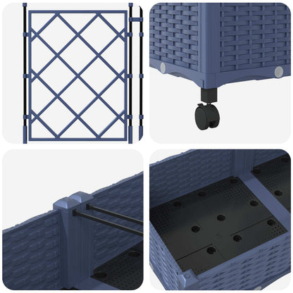 Vaso da giardino con grigliato e ruote 2 pz Grigio PP | homemem39
