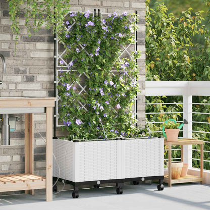 Vaso da Giardino con Irrigazione e Ruote 2 pz Bianco PP | homemem39