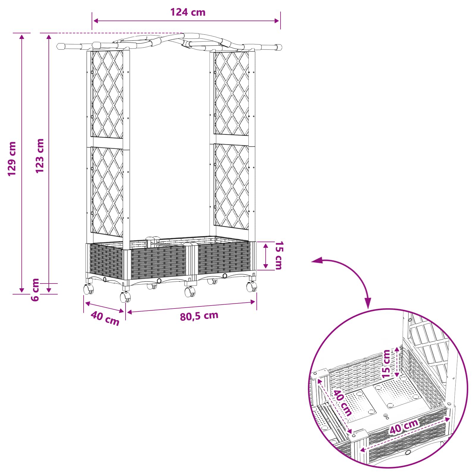 Letto Rialzato con Griglia e Tetto Grigio 124 x 40 x 129 cm PP | homemem39
