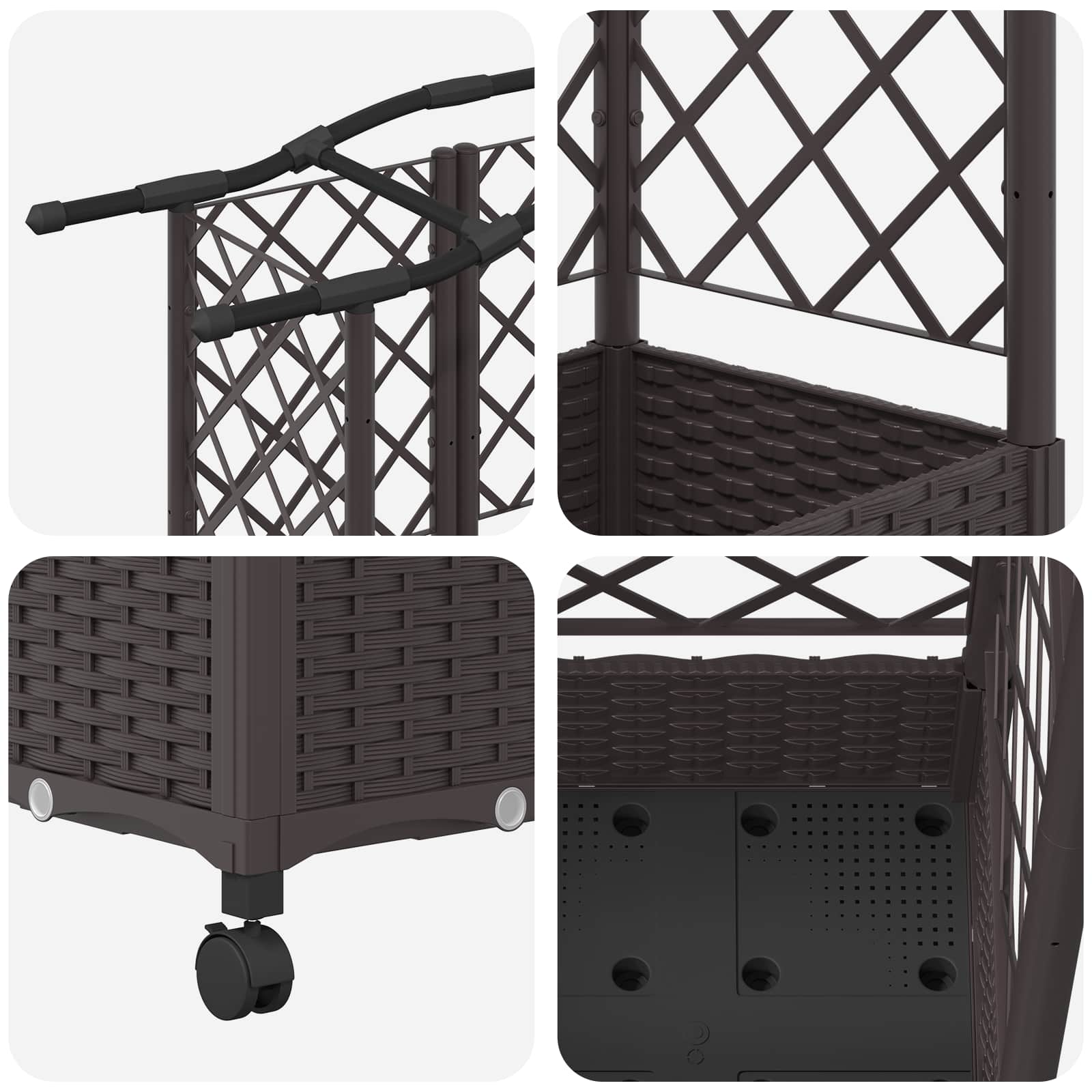 Letto Rialzato con Griglia e Tetto Marrone 124 x 40 x 129 cm PP | homemem39
