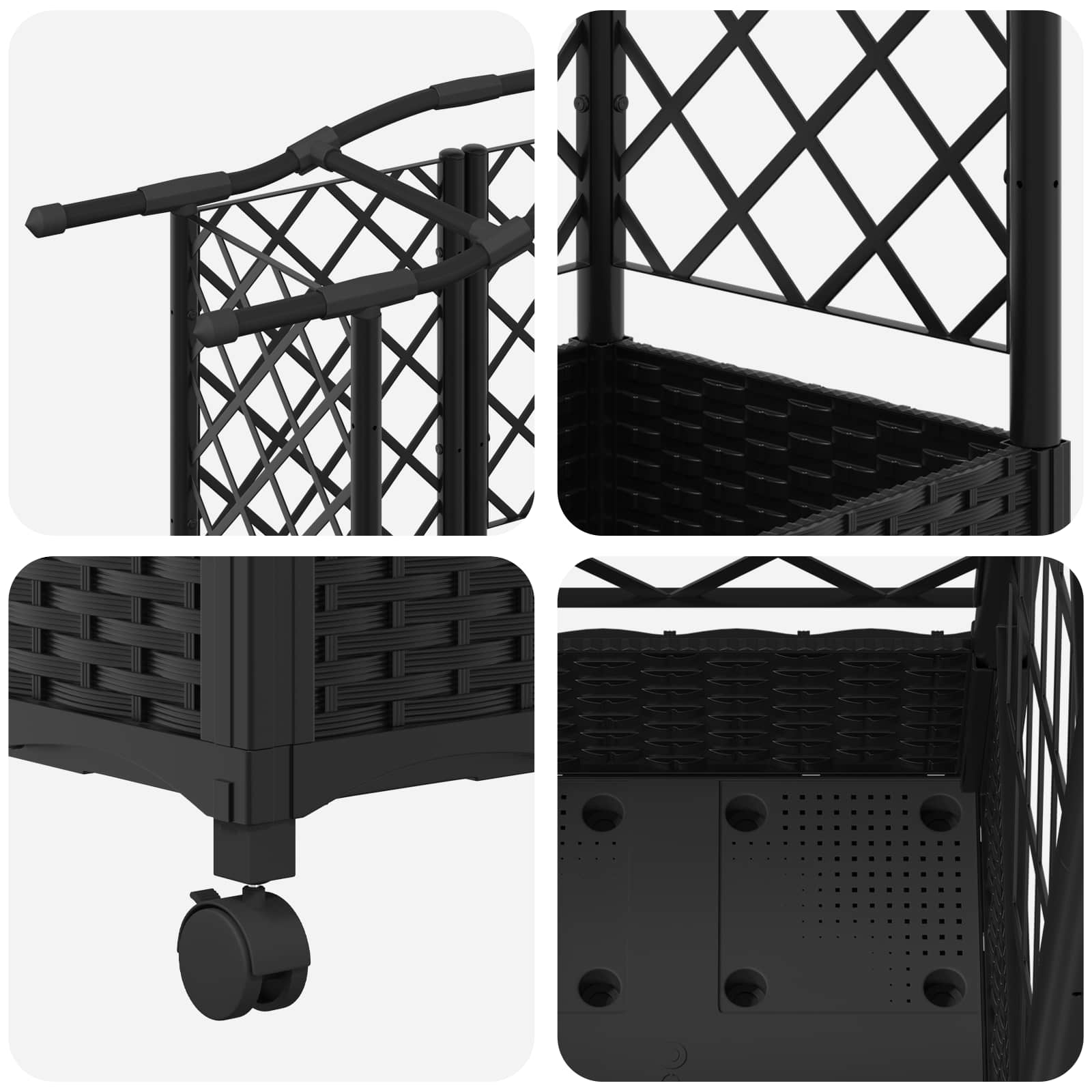Letto Rialzato con Griglia e Tetto Nero 124 x 40 x 129 cm PP | homemem39