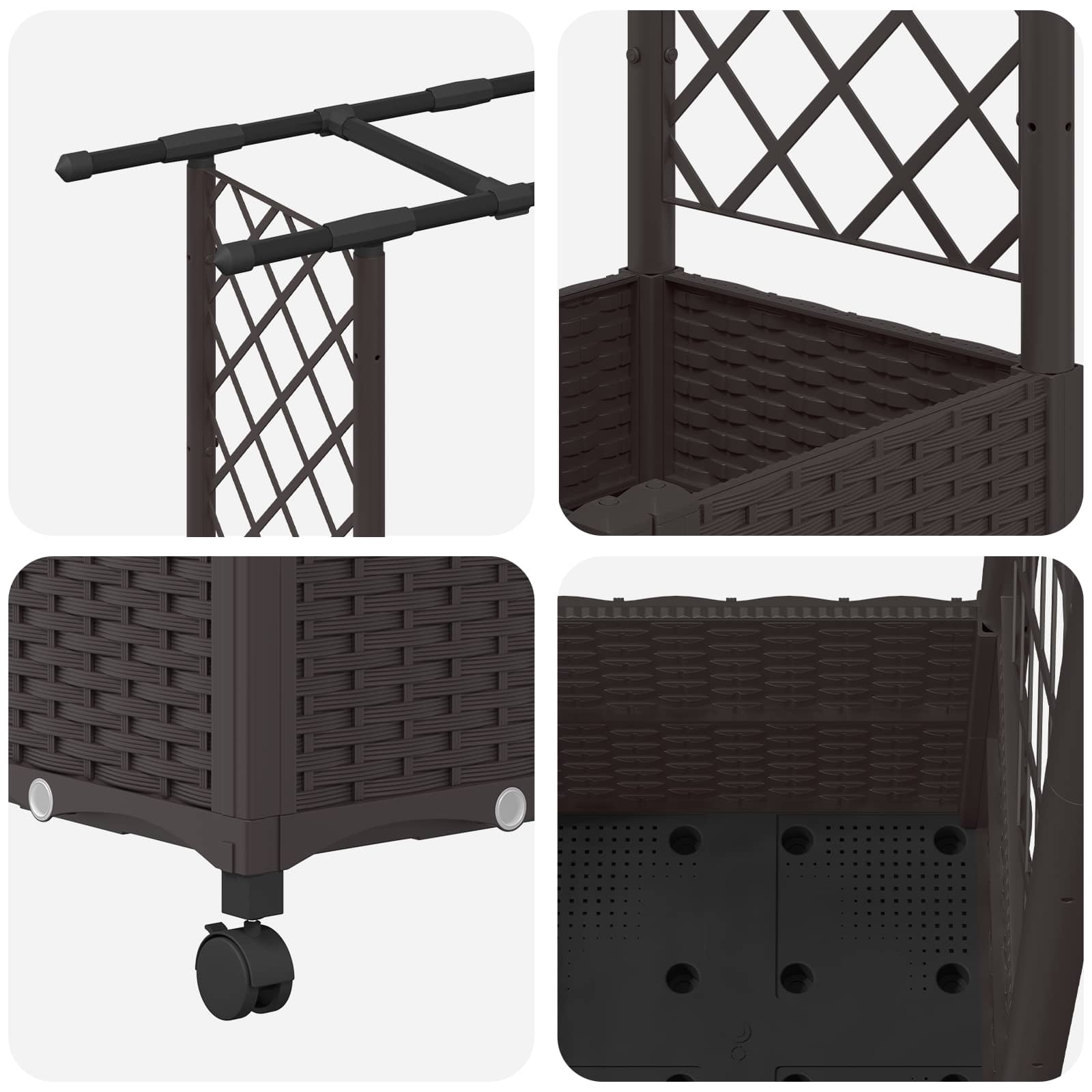 Letto Rialzato con Griglia e Tetto Marrone 124,5 x 40 x 142 cm | homemem39