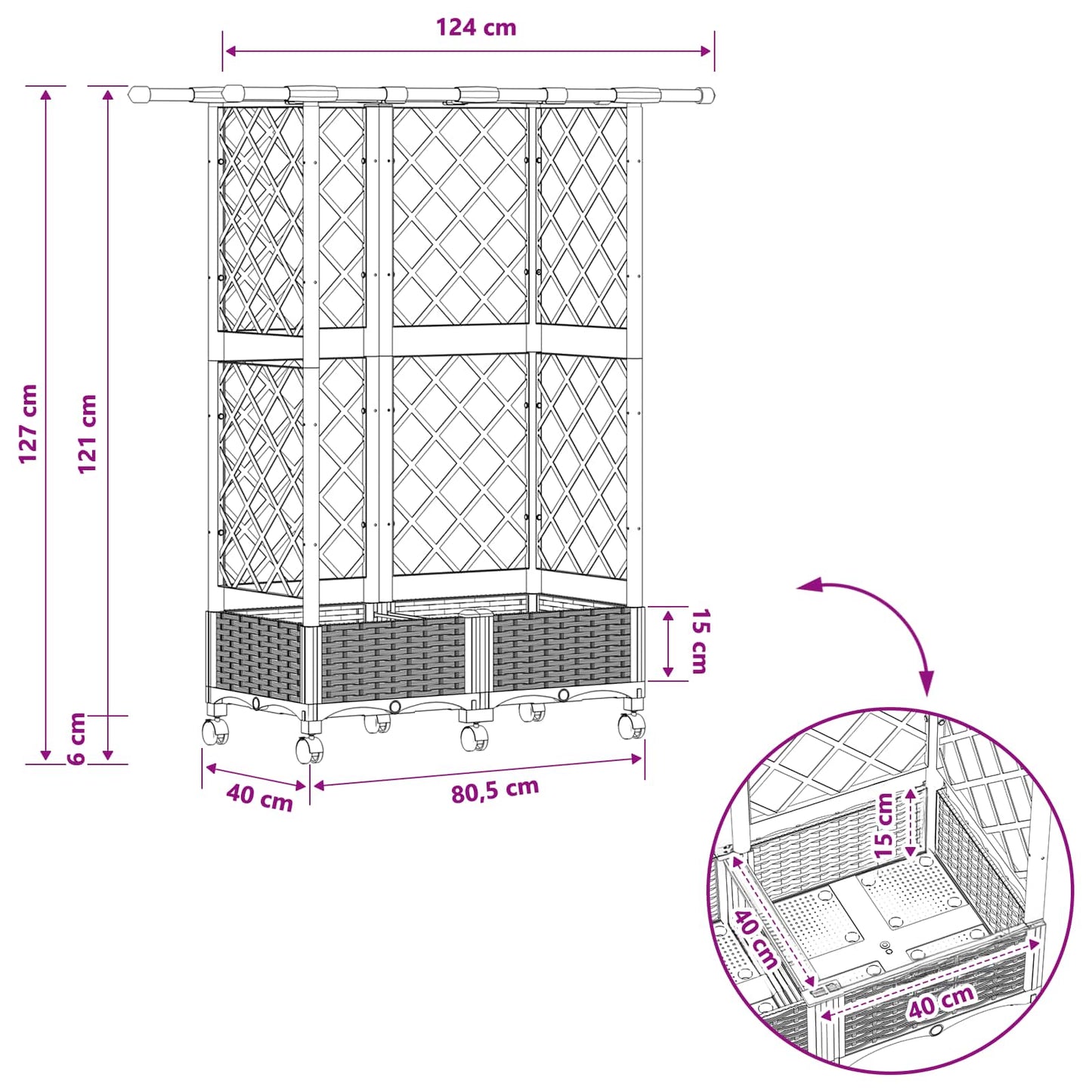 Letto Rialzato con Griglia e Tetto Grigio 124 x 40 x 127 cm PP | homemem39