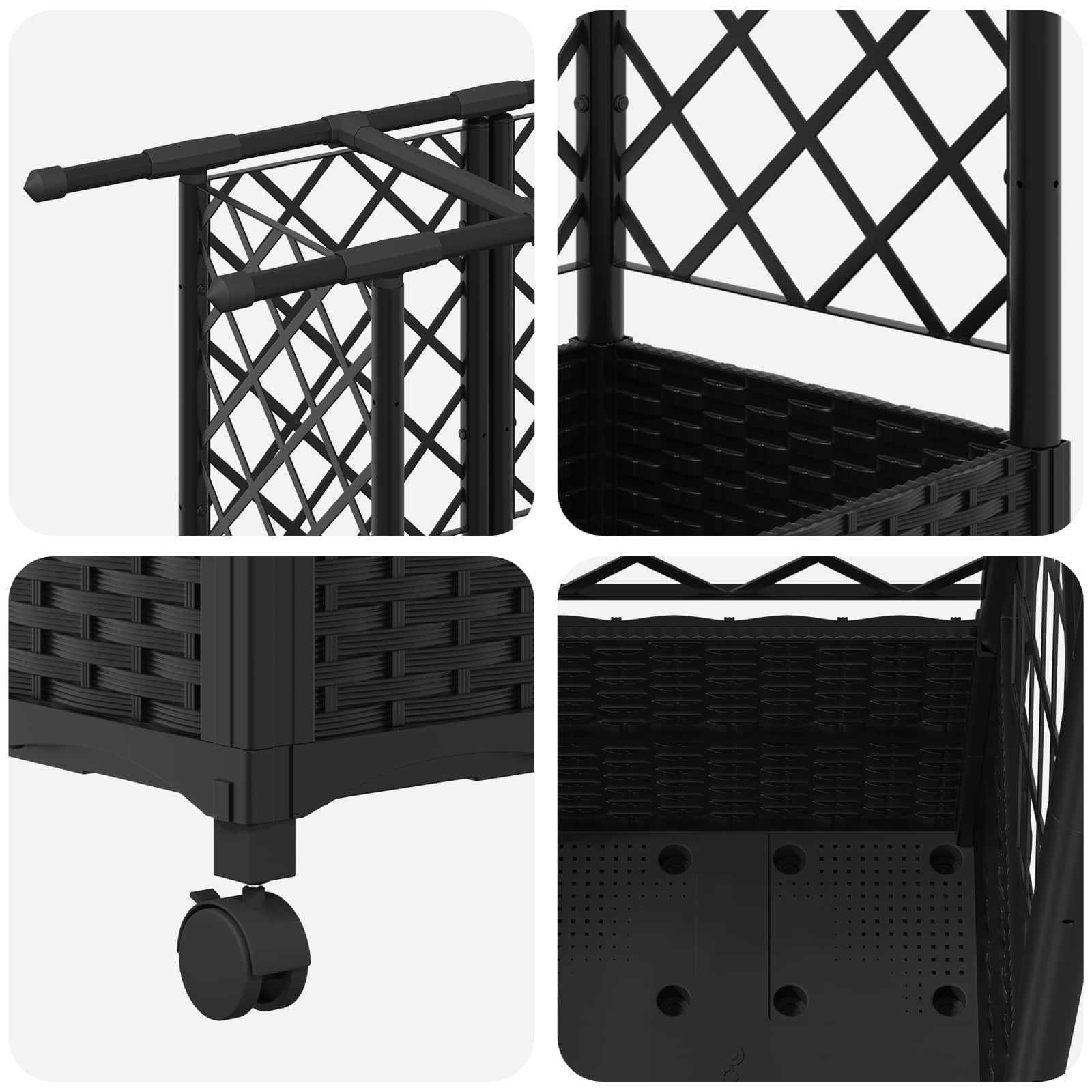 Letto Rialzato con Griglia e Tetto Nero 124 x 40 x 142 cm PP | homemem39