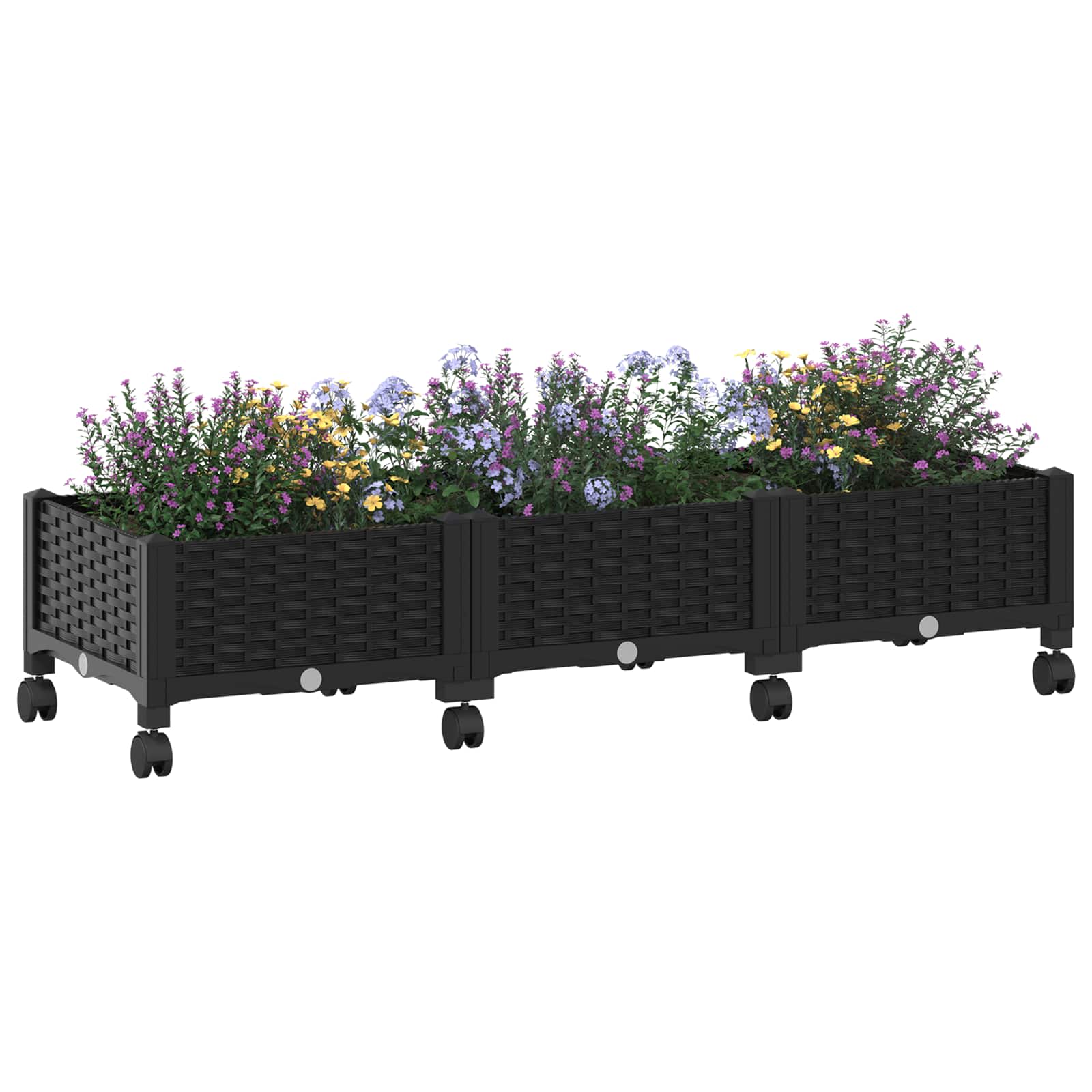 Vaso da Giardino con Ruote Nero 120 x 40 x 29 cm PP | homemem39