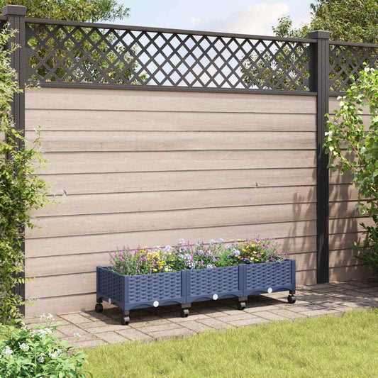 Vaso da Giardino con Ruote Blu Grigio 120 x 40 x 33 cm PP | homemem39