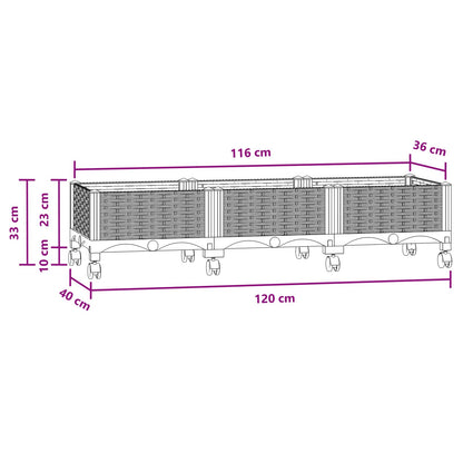 Vaso da Giardino con Ruote Blu Grigio 120 x 40 x 33 cm PP | homemem39