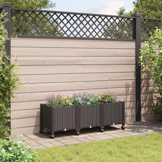 Vaso da Giardino con Ruote Marrone 120 x 40 x 44 cm PP | homemem39