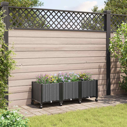 Vaso da Giardino con Ruote Nero 120 x 40 x 44 cm PP | homemem39