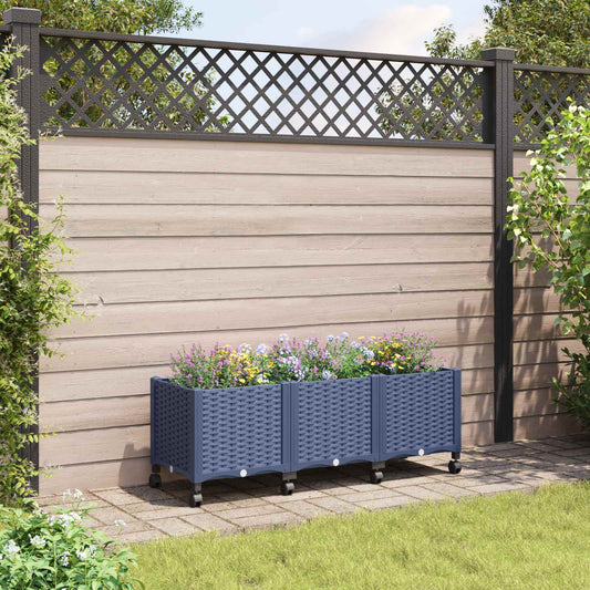 Vaso da Giardino con Ruote Blu Grigio 120 x 40 x 48 cm PP | homemem39