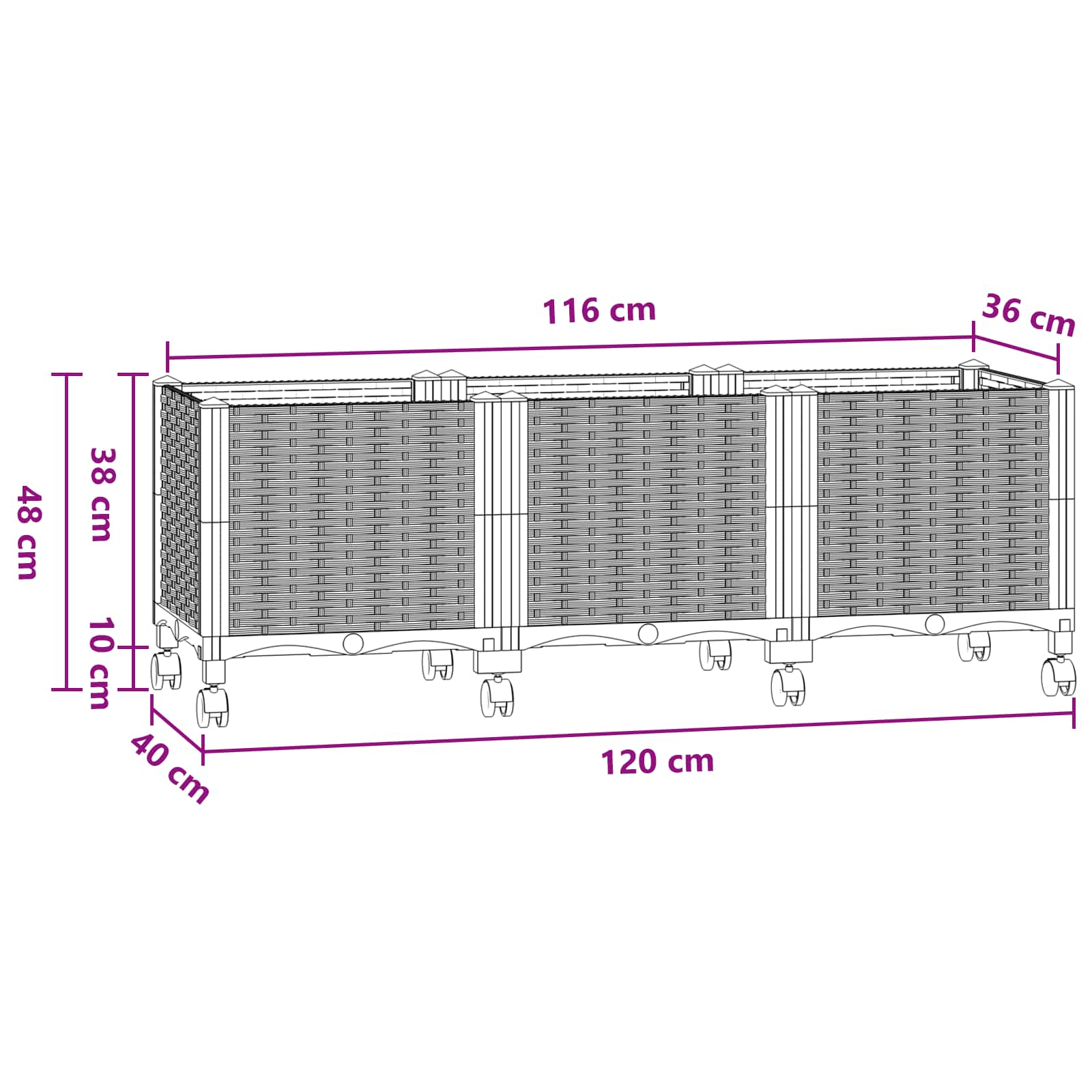 Vaso da Giardino con Ruote Blu Grigio 120 x 40 x 48 cm PP | homemem39