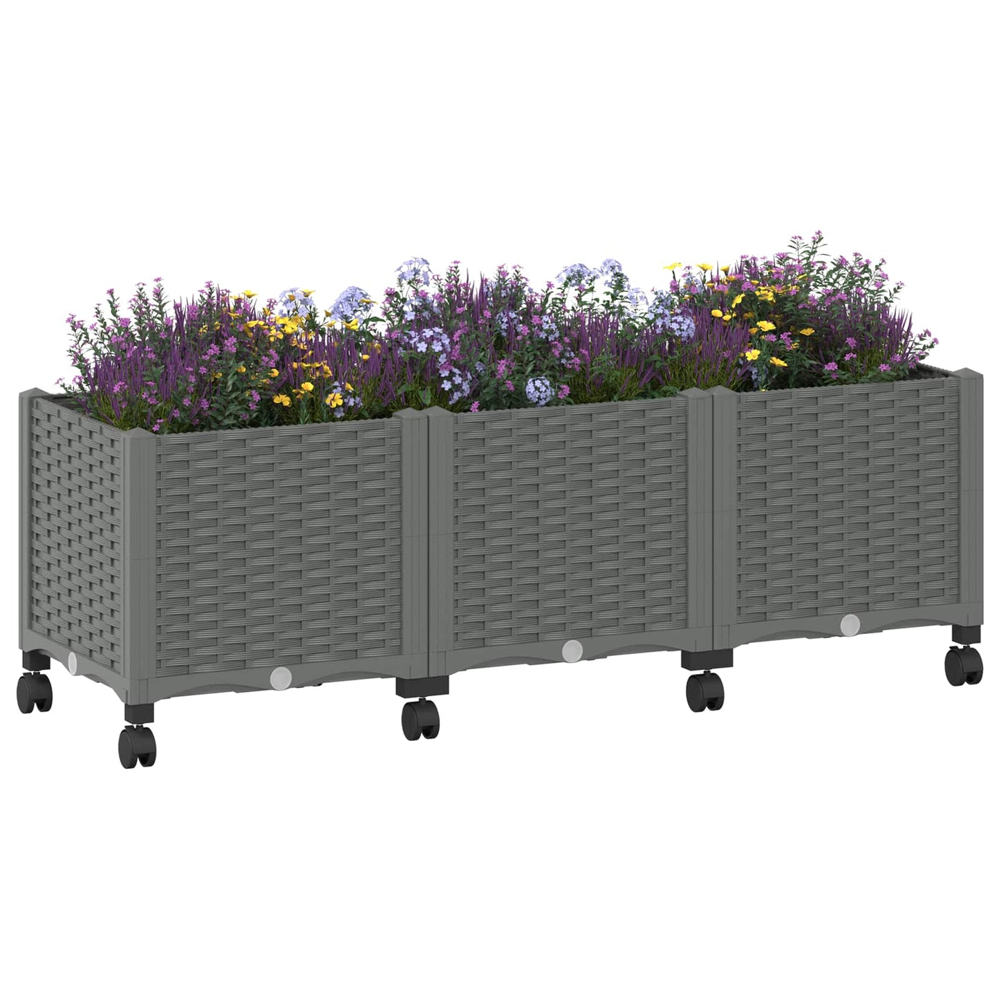 Vaso da Giardino con Ruote Grigio Chiaro 120 x 40 x 48 cm PP | homemem39