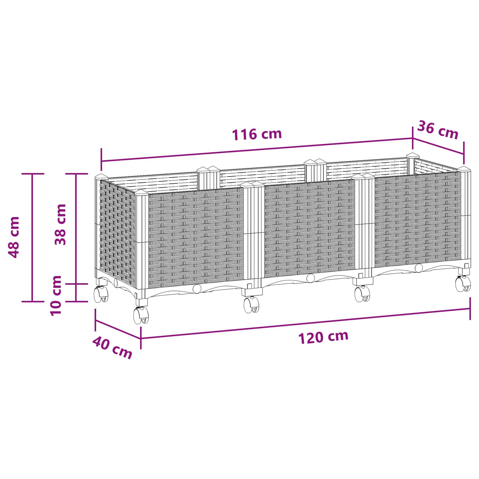 Vaso da Giardino con Ruote Grigio Chiaro 120 x 40 x 48 cm PP | homemem39