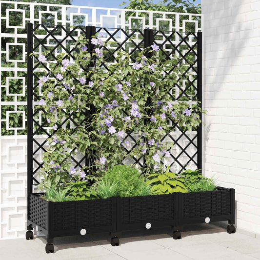 Vaso da giardino con grigliato e ruote Nero 120 x 40 x 131,5 cm | homemem39