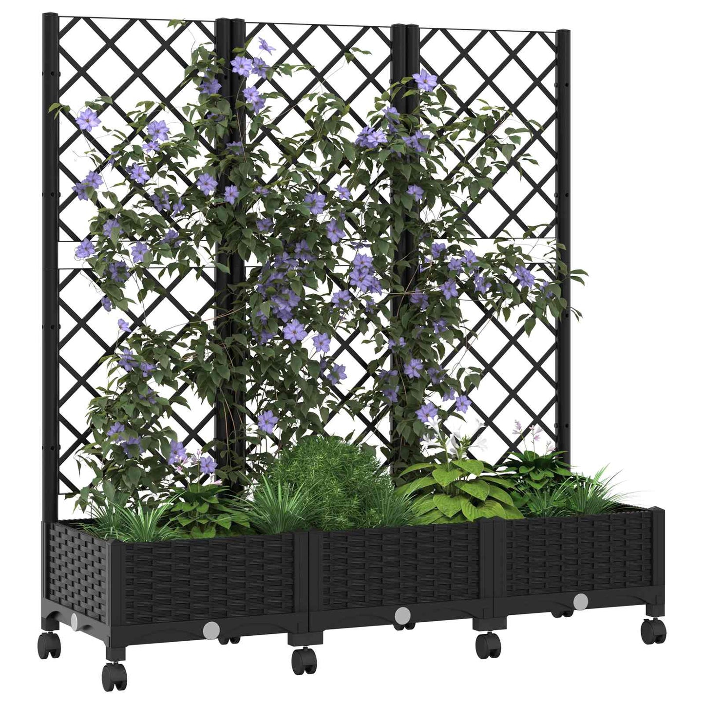 Vaso da giardino con grigliato e ruote Nero 120 x 40 x 131,5 cm | homemem39