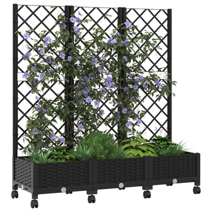 Vaso da giardino con grigliato e ruote Nero 120 x 40 x 131,5 cm | homemem39