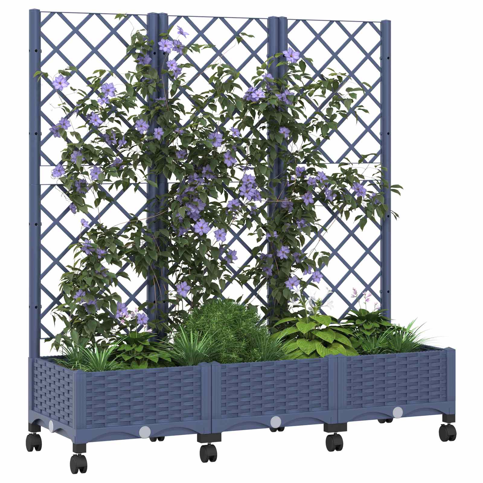 Vaso da giardino con grigliato e ruote Blu Grigio PP | homemem39