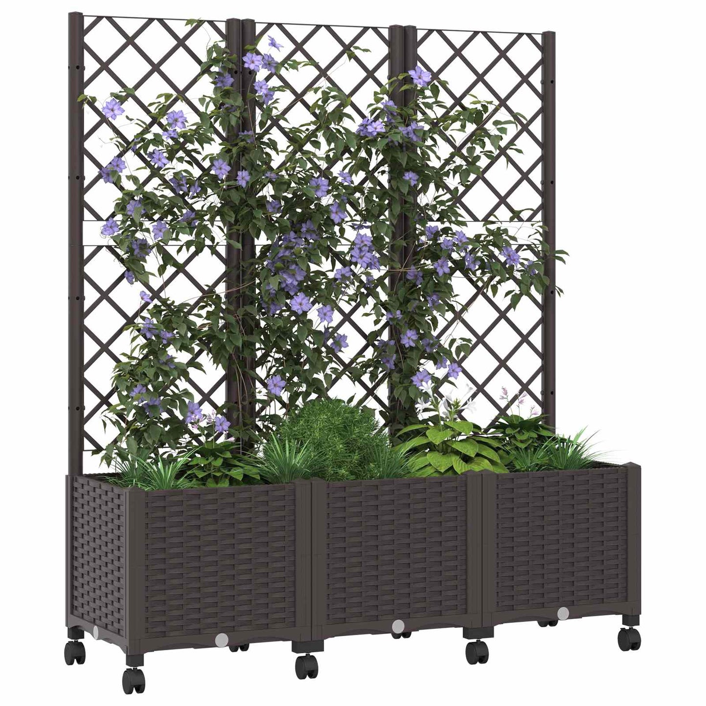 Vaso da giardino con grigliato e ruote Marrone PP | homemem39