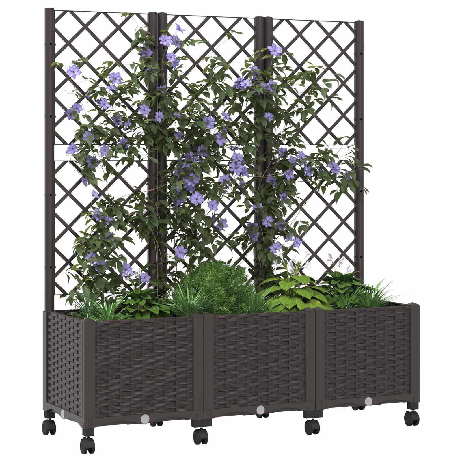Vaso da giardino con grigliato e ruote Marrone PP | homemem39