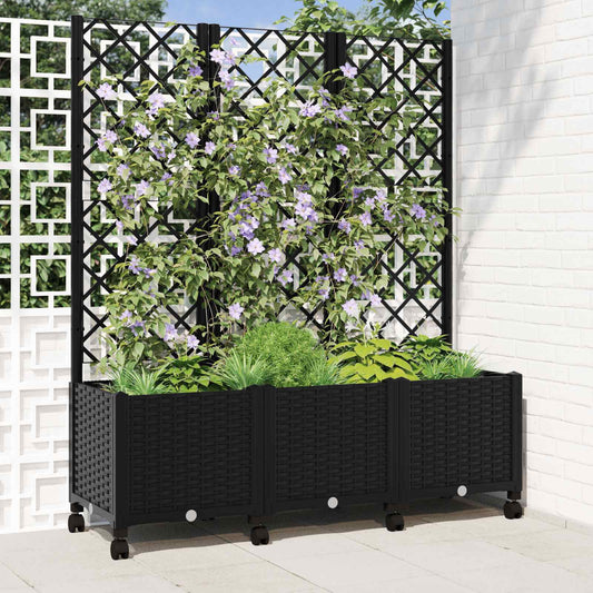Vaso da giardino con grigliato e ruote Nero 120 x 40 x 146 cm | homemem39
