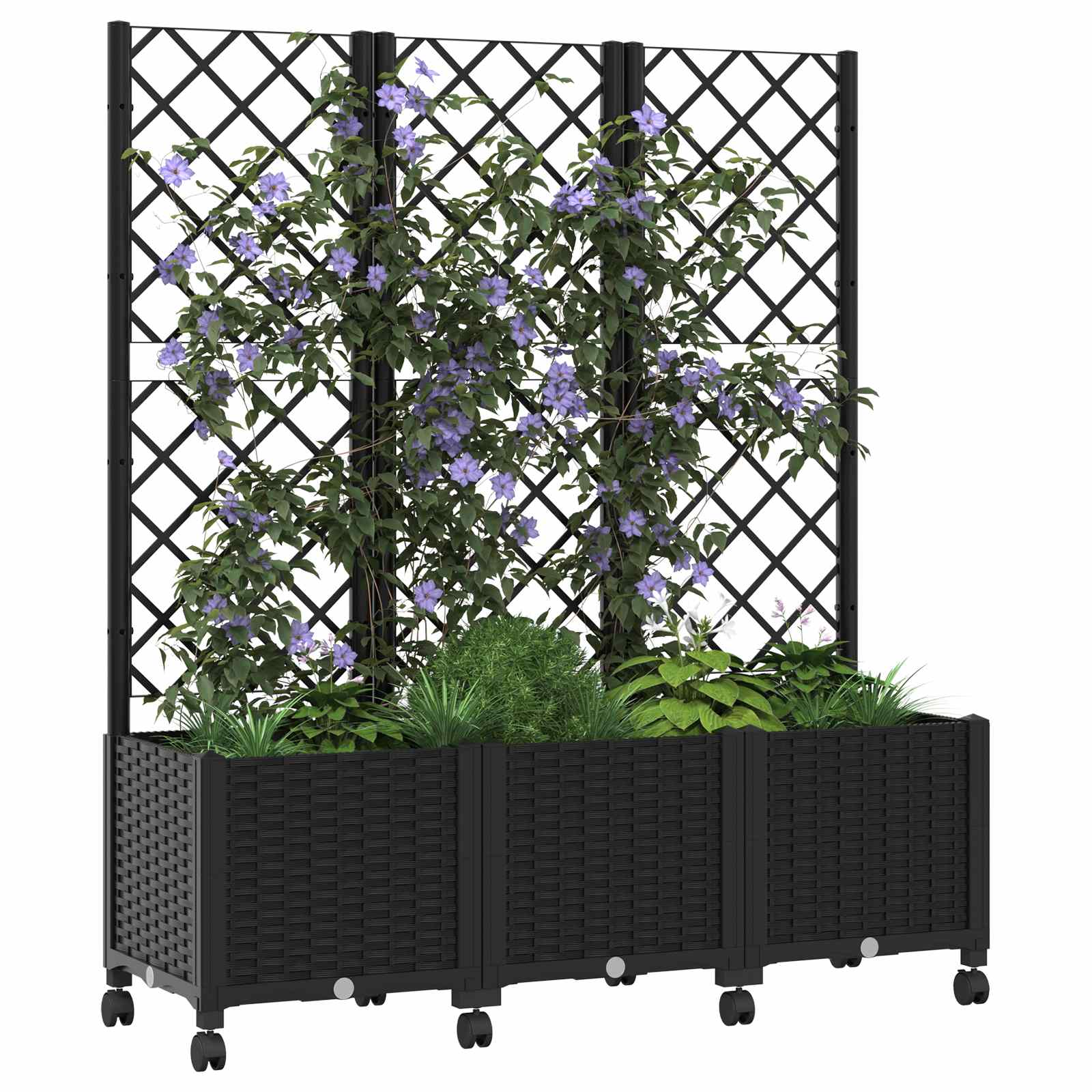 Vaso da giardino con grigliato e ruote Nero 120 x 40 x 146 cm | homemem39