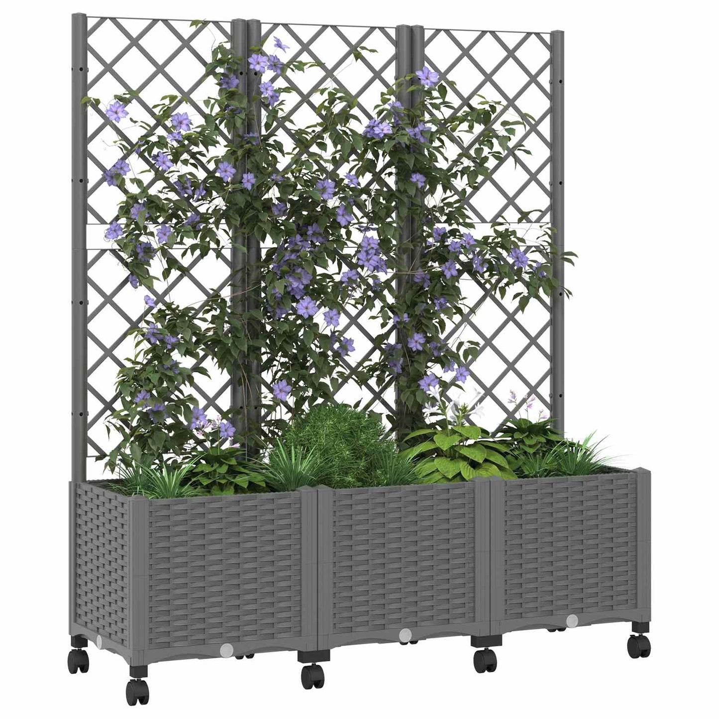 Vaso da giardino con grigliato e ruote Grigio Chiaro PP | homemem39
