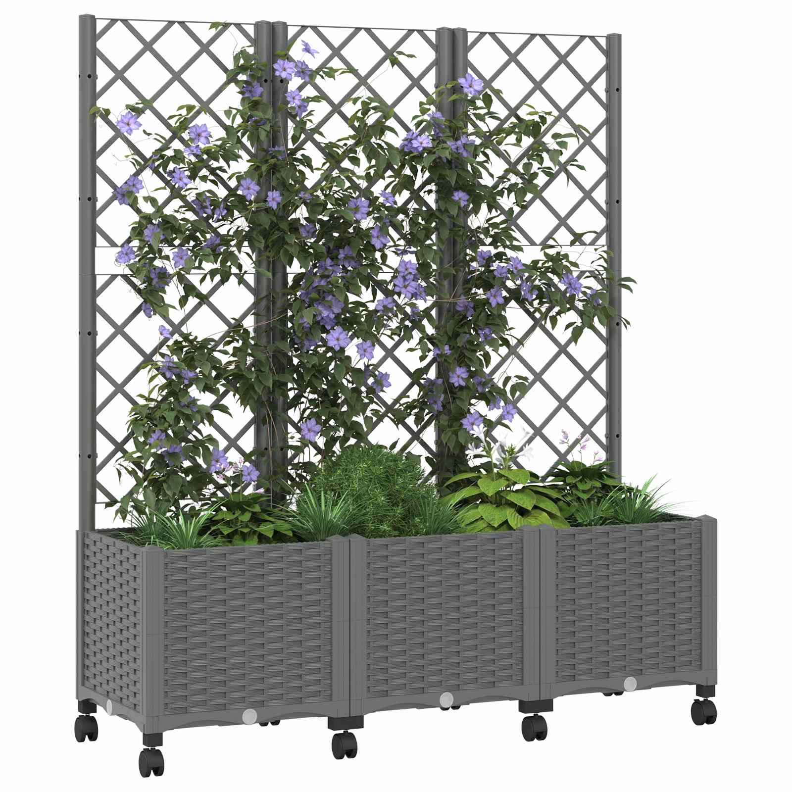 Vaso da giardino con grigliato e ruote Grigio Chiaro PP | homemem39