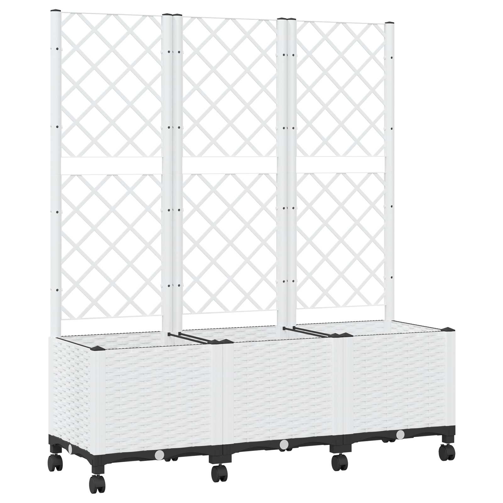 Vaso da giardino con grigliato e ruote Bianco 120 x 40 x 146 cm | homemem39