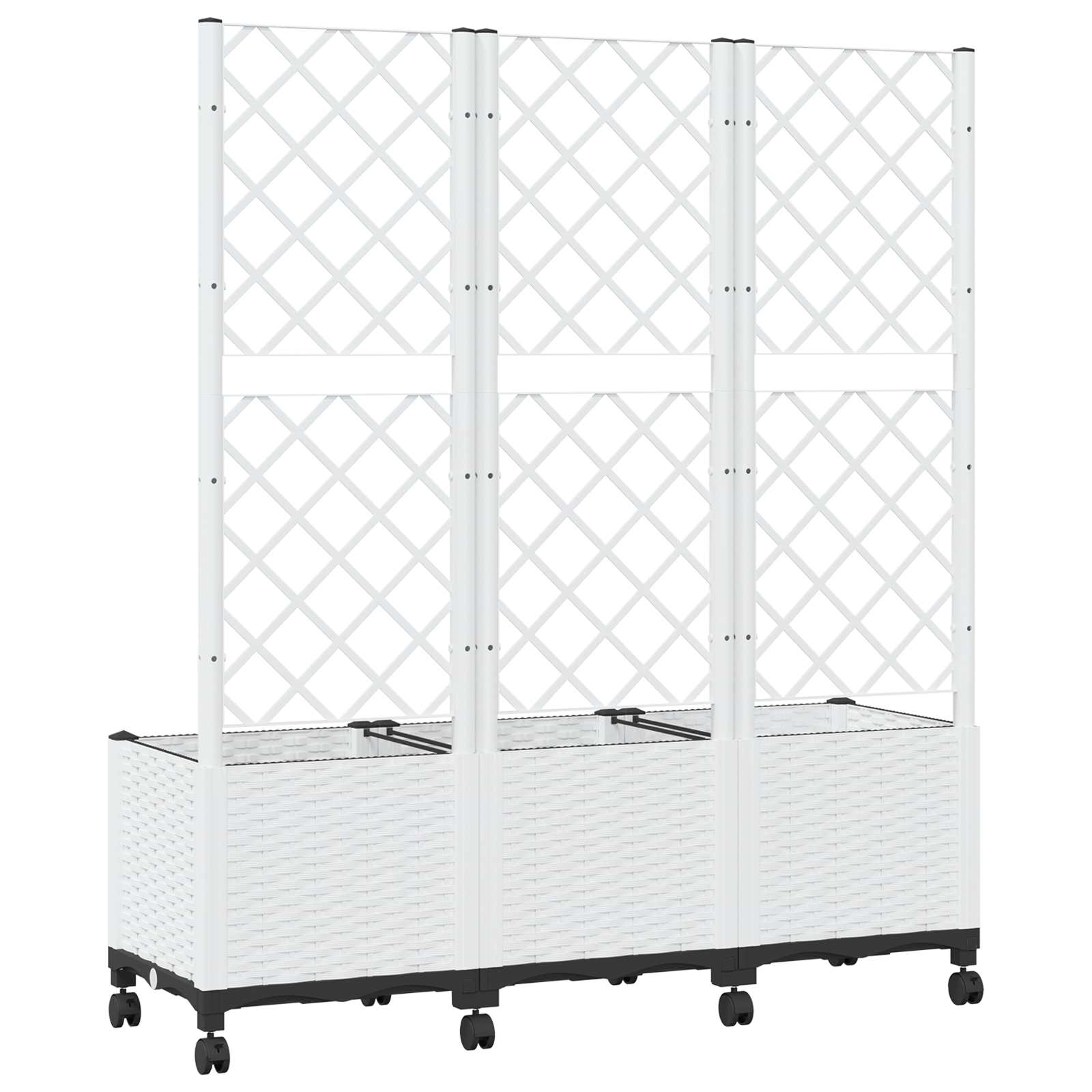 Vaso da giardino con grigliato e ruote Bianco 120 x 40 x 146 cm | homemem39